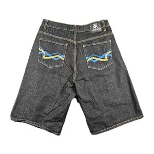 Red Ape Denim Shorts Mens 38 Dark‎ Wash Embroidered Back Pocket Jean Shorts 12"